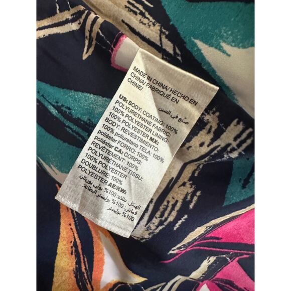 Chico's Hooded Rain Jacket Pleated Back Striped Hem Full Zip Navy Sz 2 US 12/14 - Picture 13 of 15